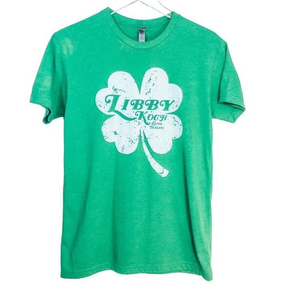Libby Koch & The Dealers Band Green T-Shirt White Shamrock Womens Size Small - Picture 1 of 5